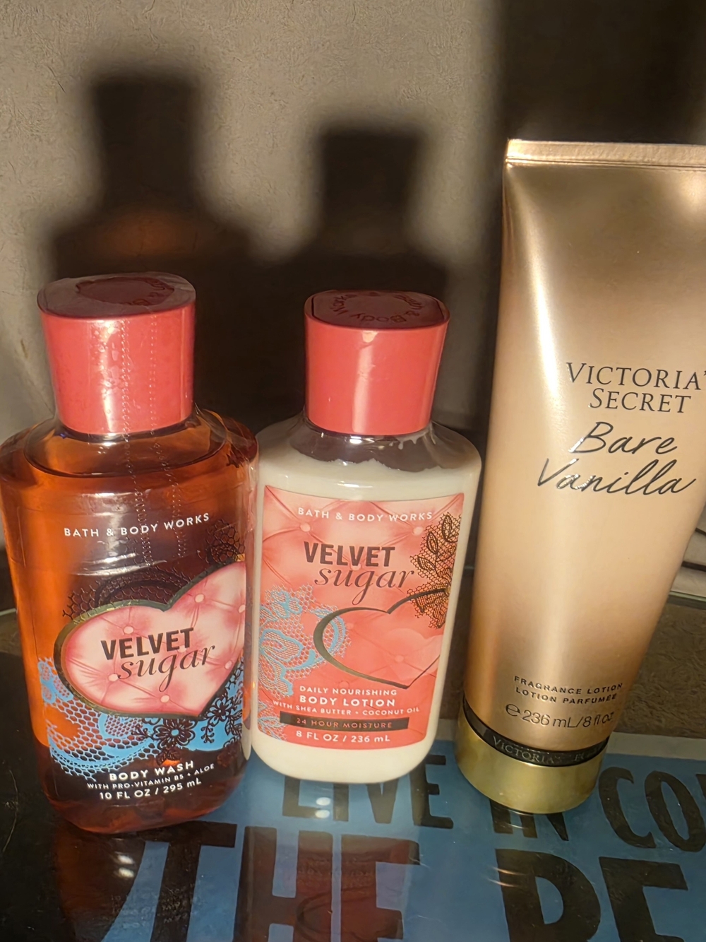 Bath & Body Works Velvet Sugar Body Wash & Lotion - Pink and Coral